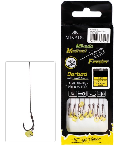 HACZYKI MIKADO FEEDER DO METODY Z PRZYPONEM  Z GUMKĄ CM 10 NR 4  MM O,16 SZT 8