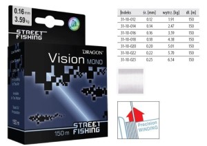 Żyłka DRAGON Street Fishing VISION 0.14 mm/2.47 kg przeźroczysta fluo 150 m