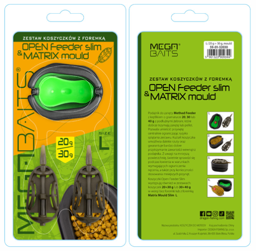 ZESTAW KOSZYKÓW MEGABAITS DO METODY Z FOREMKĄ OPEN FEEDER SLIM 2SZT+ 1SZT L 20G+30G