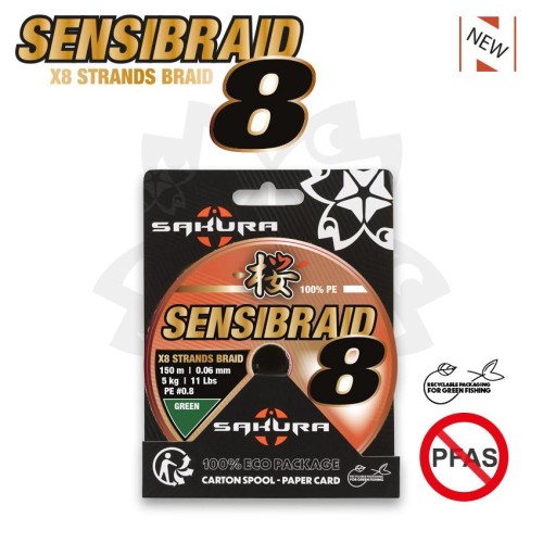 PLECIONKA SAKURA SENSIBRAID X8 0.08MM PE#1.0 6KG 13,2LBS 150M CIEMNOZIELONA