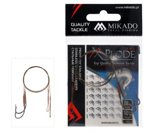 PRZYPON STALOWY MIKADO Z KRĘTLIKIEM I HAKIEM 30cm/10kg BRĄZOWY 2SZT